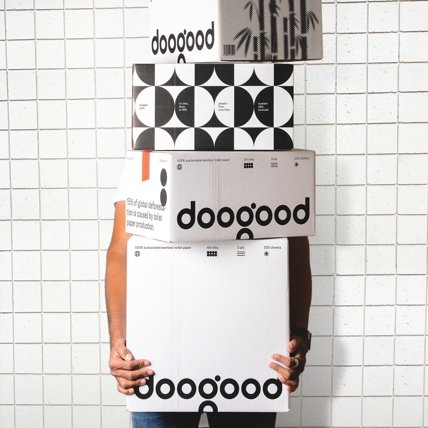 Stacked bamboo toilet rolls