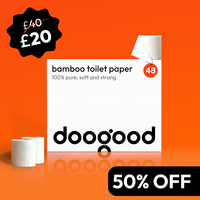 doogood bamboo toilet paper package with price tag on orange background