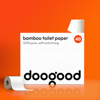 image of a doogood bamboo toilet paper 48 roll box on a orange background