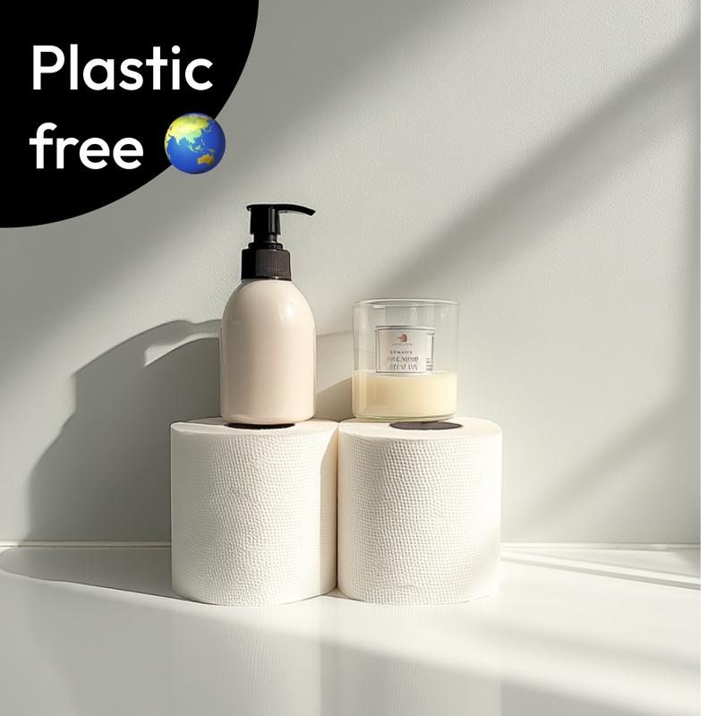 image of two rolls of bamboo toilet roll in a bathroom