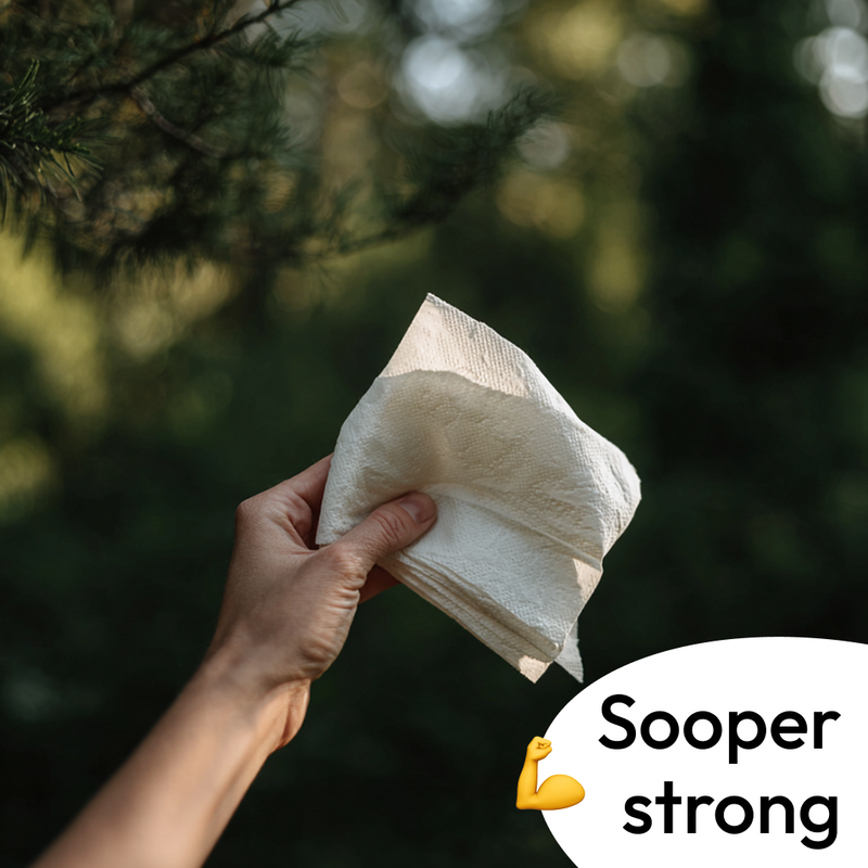 image of a person holding several sheets of bamboo toilet roll in a forest